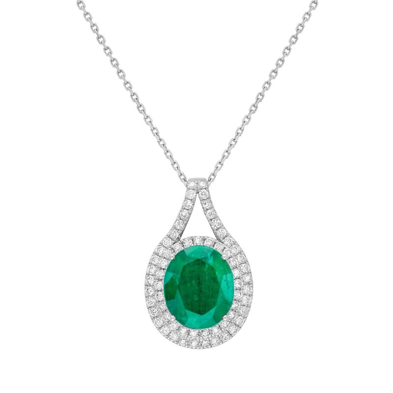 Emerald and Diamond Double Halo Pendant in 14K White Gold &#40;5/8 ct. tw.&#41; – Image 1 of 2