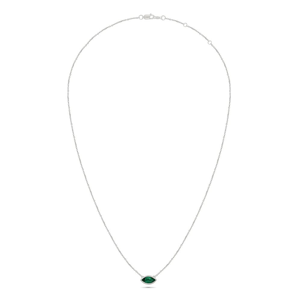 Lab-Created Bezel-Set Emerald Pendant Necklace in Sterling Silver – Image 4 of 4