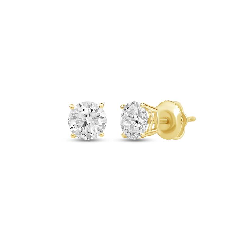 Lab Grown Diamond Round Solitaire Stud Earrings in 14K Yellow Gold (3 ct. tw.)  – Image 1 of 3