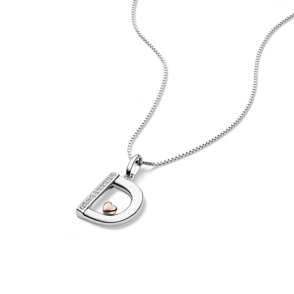 Diamond Accent Initial D Pendant in Sterling Silver and 14K Rose Gold – Image 3 of 3