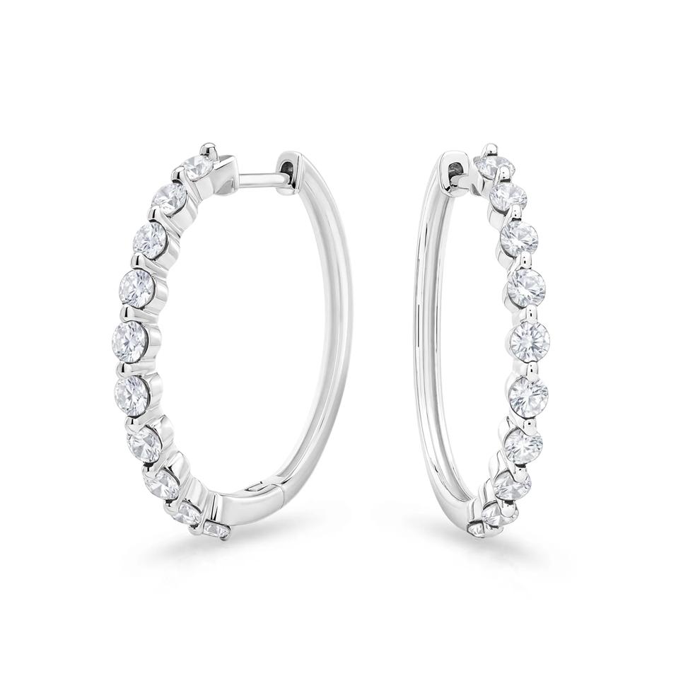Lab-Created White Sapphire Round Hoop Earrings in Sterling Silver – Image 1 of 2