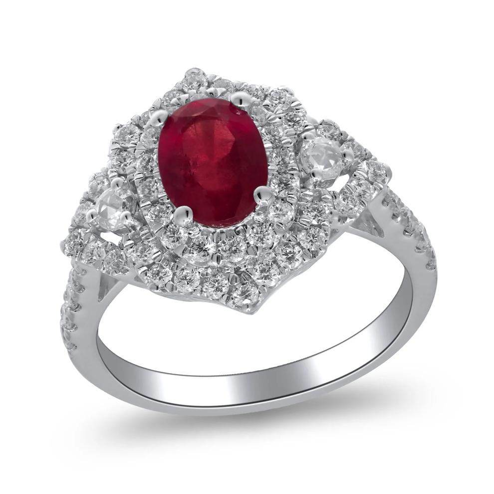 Ruby &amp; Diamond Halo Ring in 18K White Gold (3/4 ct. tw.) – Image 4 of 4