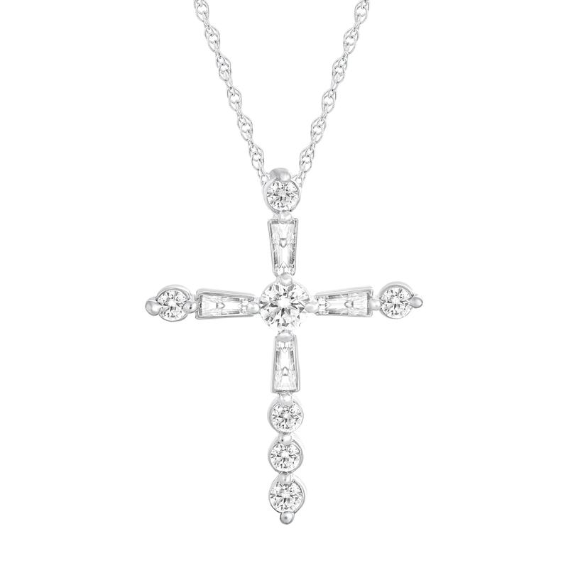Diamond Tapered Cross in 10K White Gold &#40;1/5 ct. tw.&#41; – Image 1 of 3