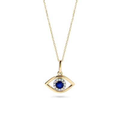 Blue Sapphire & Diamond Accent Evil Eye Pendant in 10K Yellow Gold