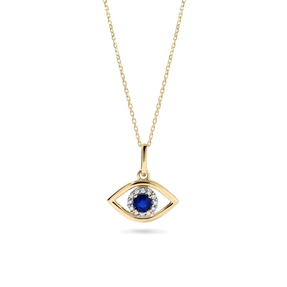 Blue Sapphire &amp; Diamond Accent Evil Eye Pendant in 10K Yellow Gold – Image 1 of 4