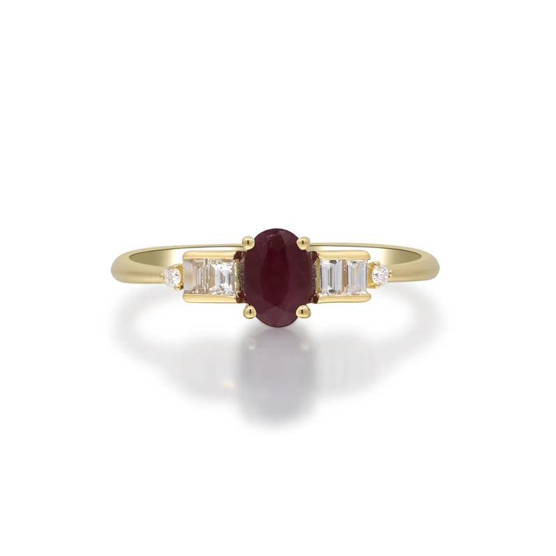 Oval Ruby &amp; Diamond Ring in 10K Yellow Gold &#40;1/7 ct. tw.&#41; – Image 1 of 5