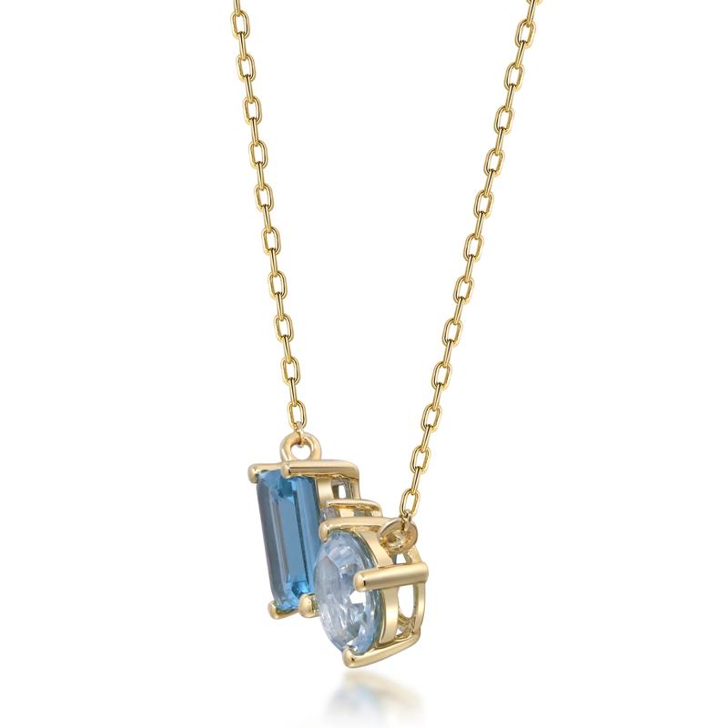 Blue Topaz and Diamond Accent Toi et Moi Necklace in 10K Yellow Gold  – Image 2 of 3