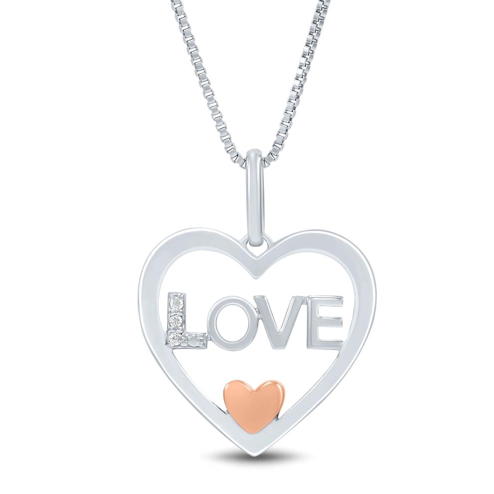 Love Heart Pendant with Diamond Accents in Sterling Silver and 14K Rose Gold – Image 1 of 4