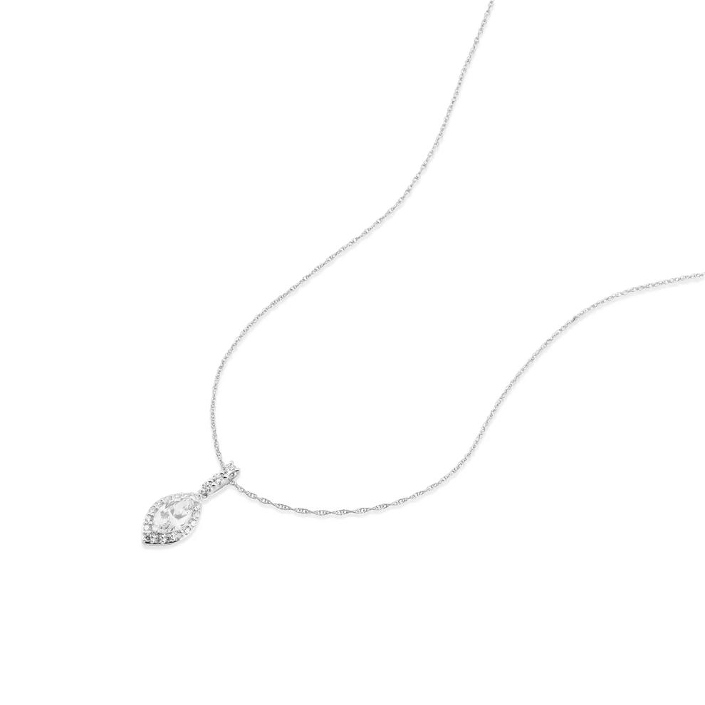 Lab Grown Diamond Marquise Halo Drop Pendant Necklace in 14K White Gold (3/4 ct. tw.) – Image 3 of 4