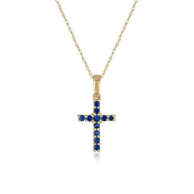 Blue Sapphire Cross Pendant in 10K Yellow Gold