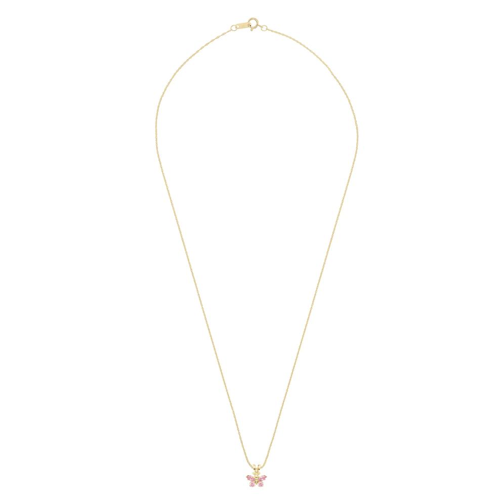 Children's Pink Zirconia Butterfly Pendant Necklace in 14K Yellow Gold – Image 3 of 4