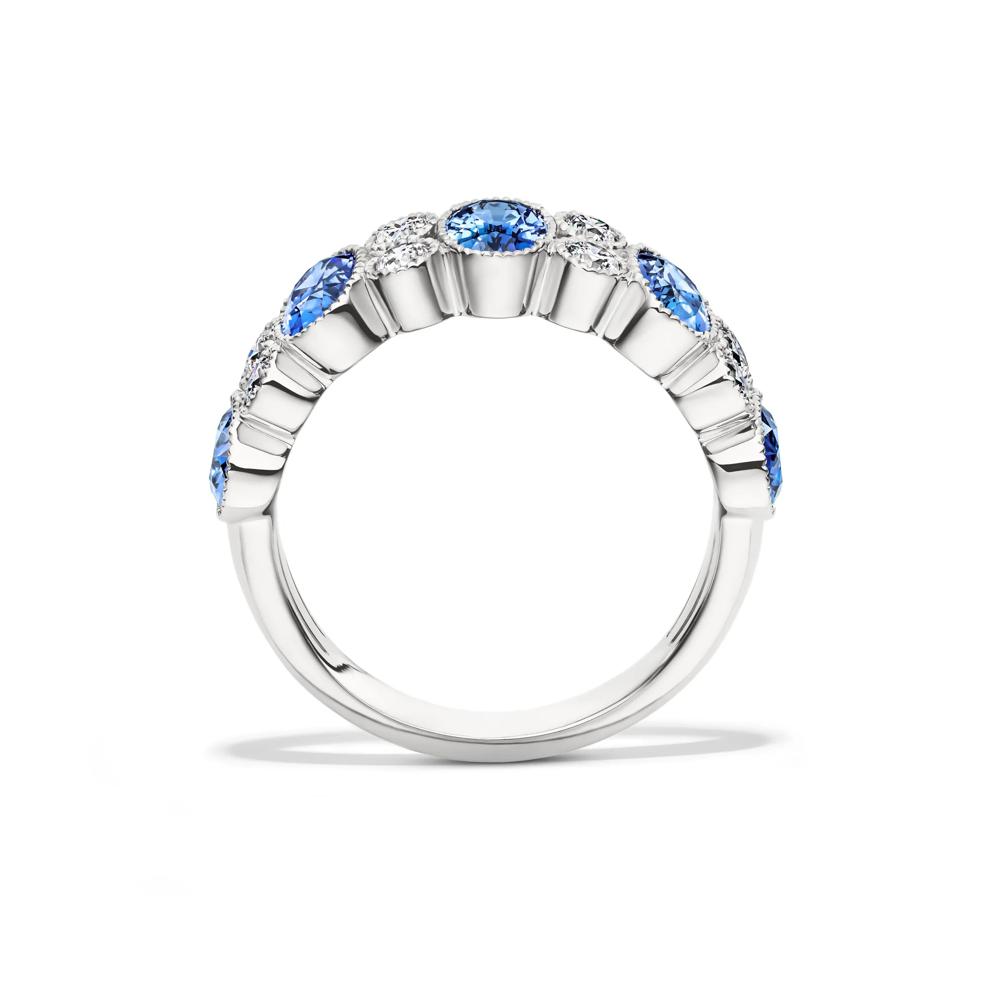 Blue Sapphire &amp; Diamond Band in 14K White Gold (3/8 ct. tw.) – Image 2 of 4