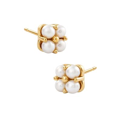 Freshwater Cultured Pearl Clover Stud Earrings in 10K Yellow Gold