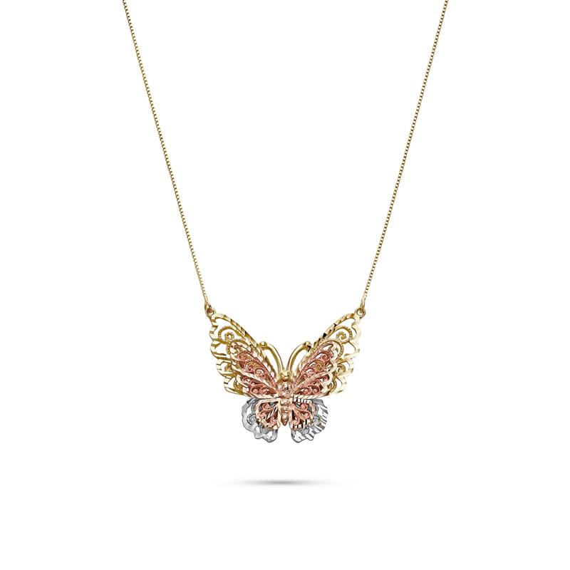 Tricolor Butterfly Necklace in 14K Gold – Image 1 of 2