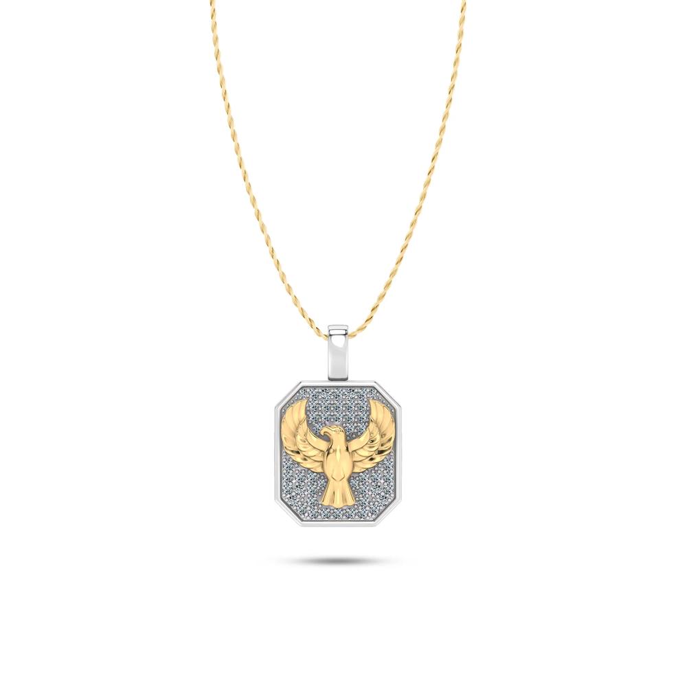 Men's Lab Grown Diamond Eagle Pendant Necklace in 10K White &amp; Yellow Gold (1/2 ct. tw.) – Image 1 of 4