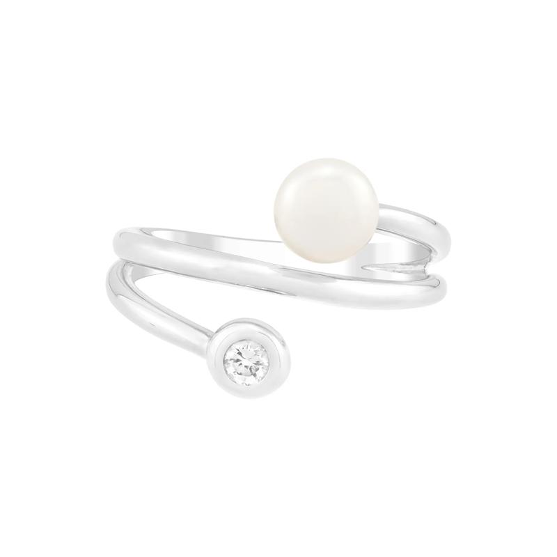 Freshwater Pearl and Lab-Created White Sapphire Ring in Sterling Silver – Image 1 of 4