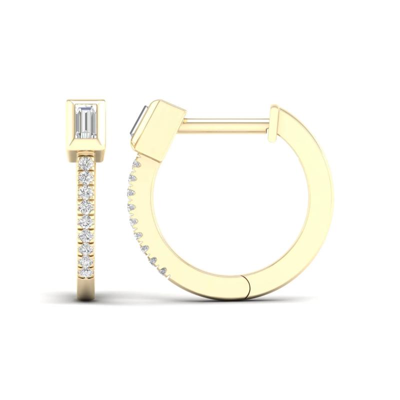 Baguette &amp; Round Hoop Earrings in 10K Yellow Gold &#40;1/7 ct. tw.&#41; – Image 2 of 3