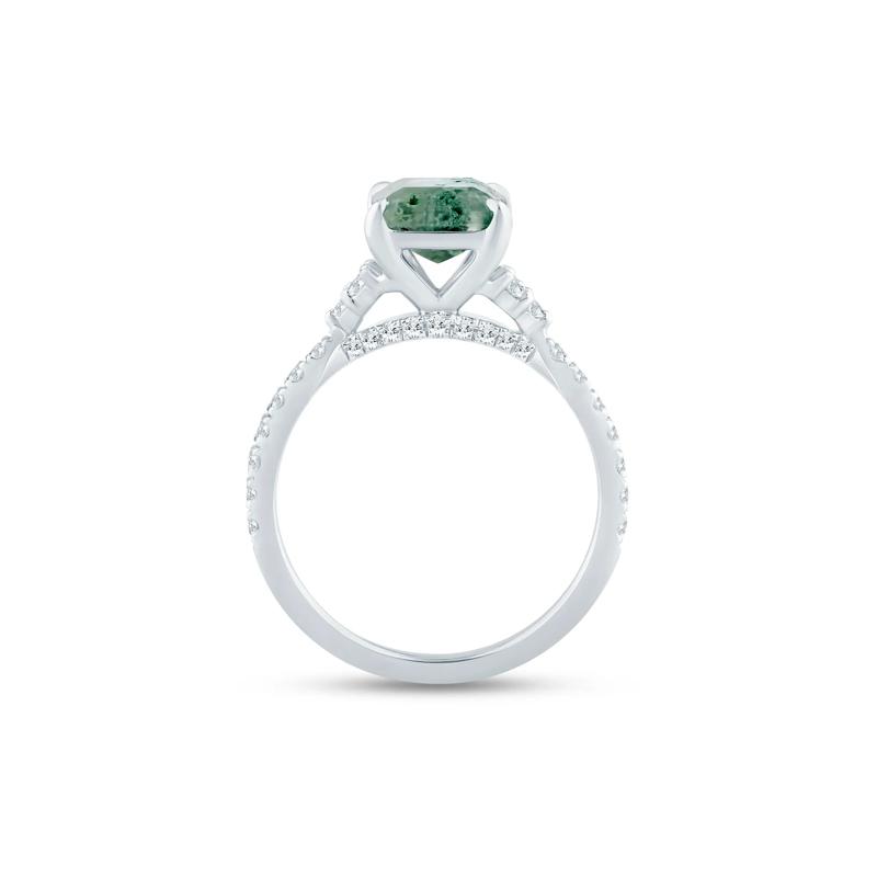 Flora Moss Agate and Diamond Engagement Ring in 14K White &amp; Yellow Gold &#40;3/8 ct. tw.&#41; – Image 2 of 3