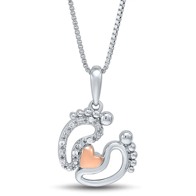 Diamond Baby Feet Pendant in Sterling Silver – Image 1 of 3
