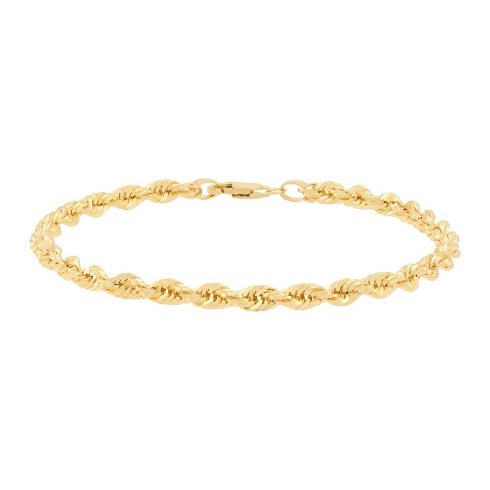 Heavy Hollow Glitter Rope Bracelet in 10K Yellow Gold, 3.85-4mm, 8" – Image 1 of 2