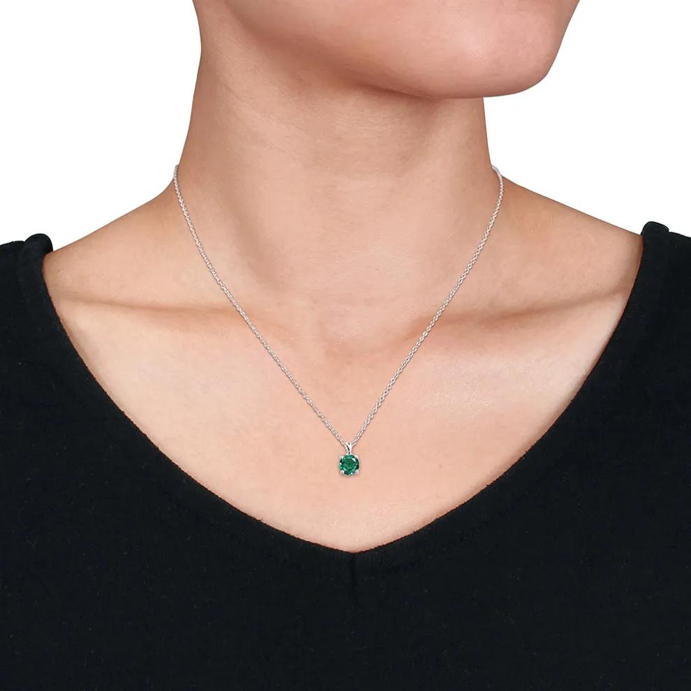 Lab Created Emerald Solitaire Pendant in Sterling Silver  – Image 3 of 3