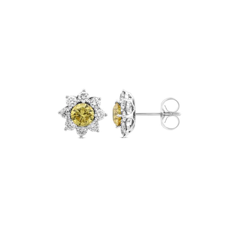 Lab Grown Diamond Yellow Center Starburst Earrings in 14K White Gold &#40;1 1/2 ct. tw.&#41; – Image 2 of 2