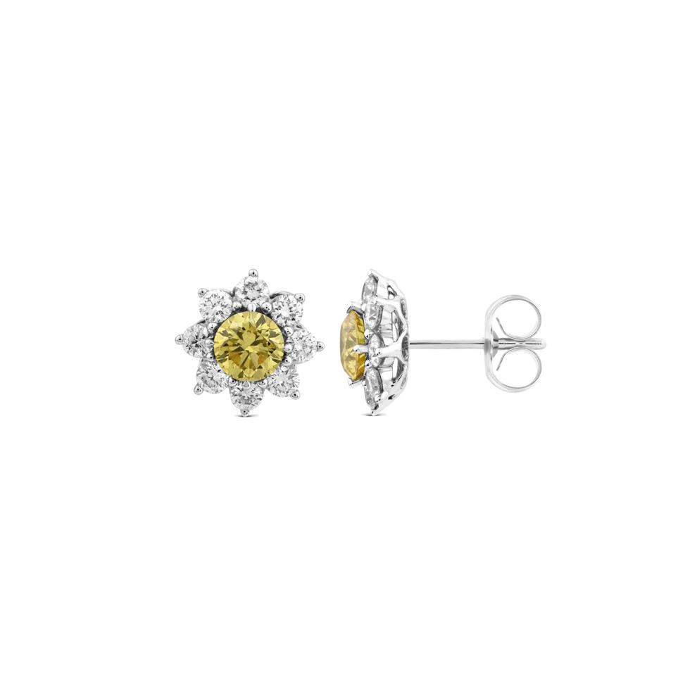 Lab Grown Diamond Yellow Center Starburst Earrings in 14K White Gold (1 1/2 ct. tw.) – Image 2 of 2