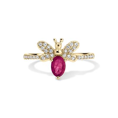 Ruby & Diamond Bumblebee Ring in 10K Yellow Gold (1/4 ct. tw.)