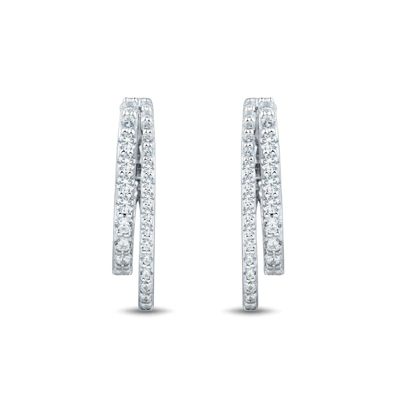 Lab Grown Diamond Double Oval Inside Out Hoops in 10K White Gold &#40;2 ct. tw.&#41; – Image 2 of 2