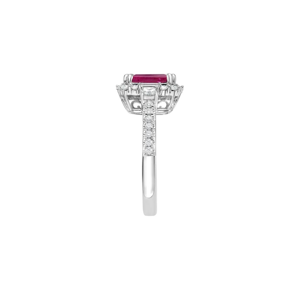 Emerald-Cut Ruby and Diamond Halo Ring in 14K White Gold (3/4 ct. tw.) – Image 3 of 5
