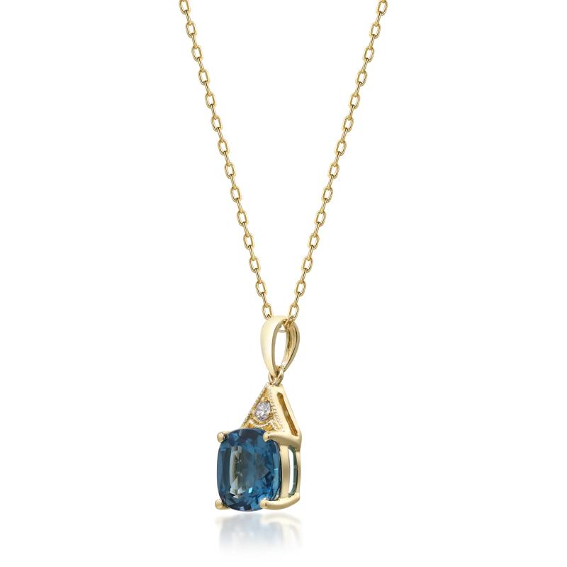 Blue Topaz and Diamond Accent Pendant in 10K Yellow Gold – Image 2 of 3