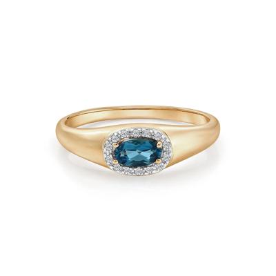 London Blue Topaz Oval Center & Diamond Accent Ring in 10K Yellow Gold