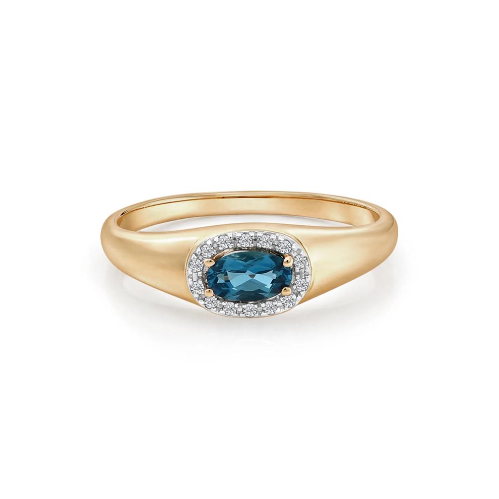 London Blue Topaz Oval Center &amp; Diamond Accent Ring in 10K Yellow Gold – Image 1 of 4