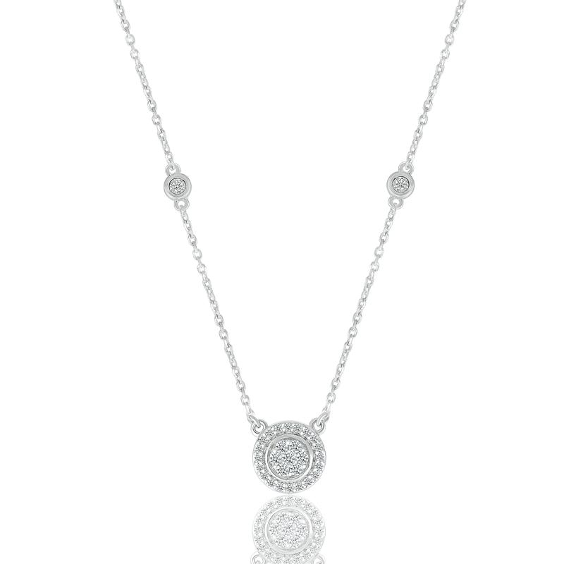 Diamond Cluster Halo Stationary Pendant in Sterling Silver &#40;1/5 ct. tw.&#41; – Image 1 of 2