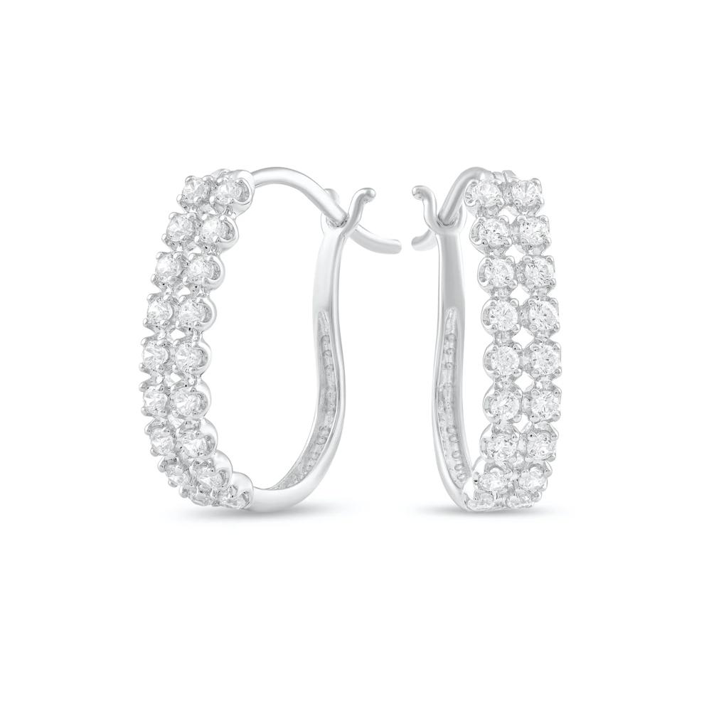 Diamond Double Row Hoop Earrings in 10K White Gold (1/2 ct. tw.) – Image 1 of 3