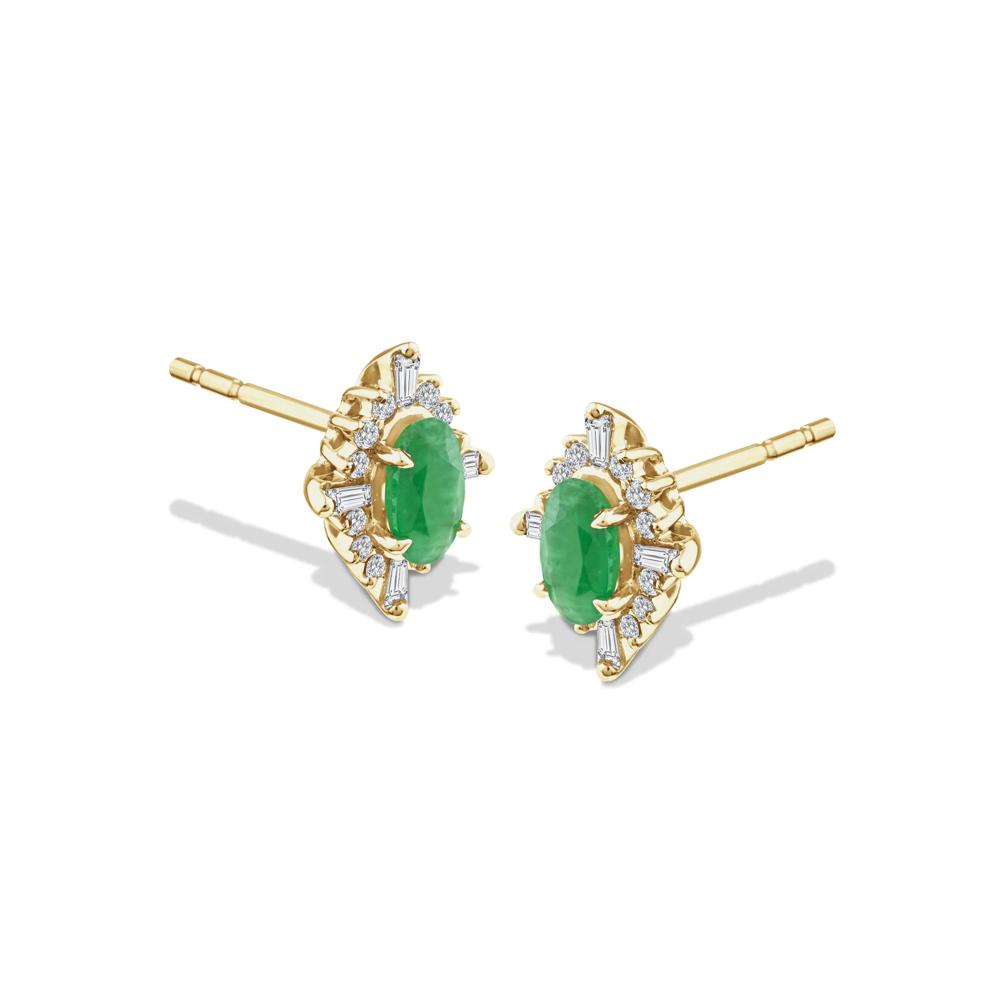 Emerald &amp; Diamond Starburst Halo Stud Earrings in 10K Yellow Gold (1/7 ct. tw.) – Image 1 of 2