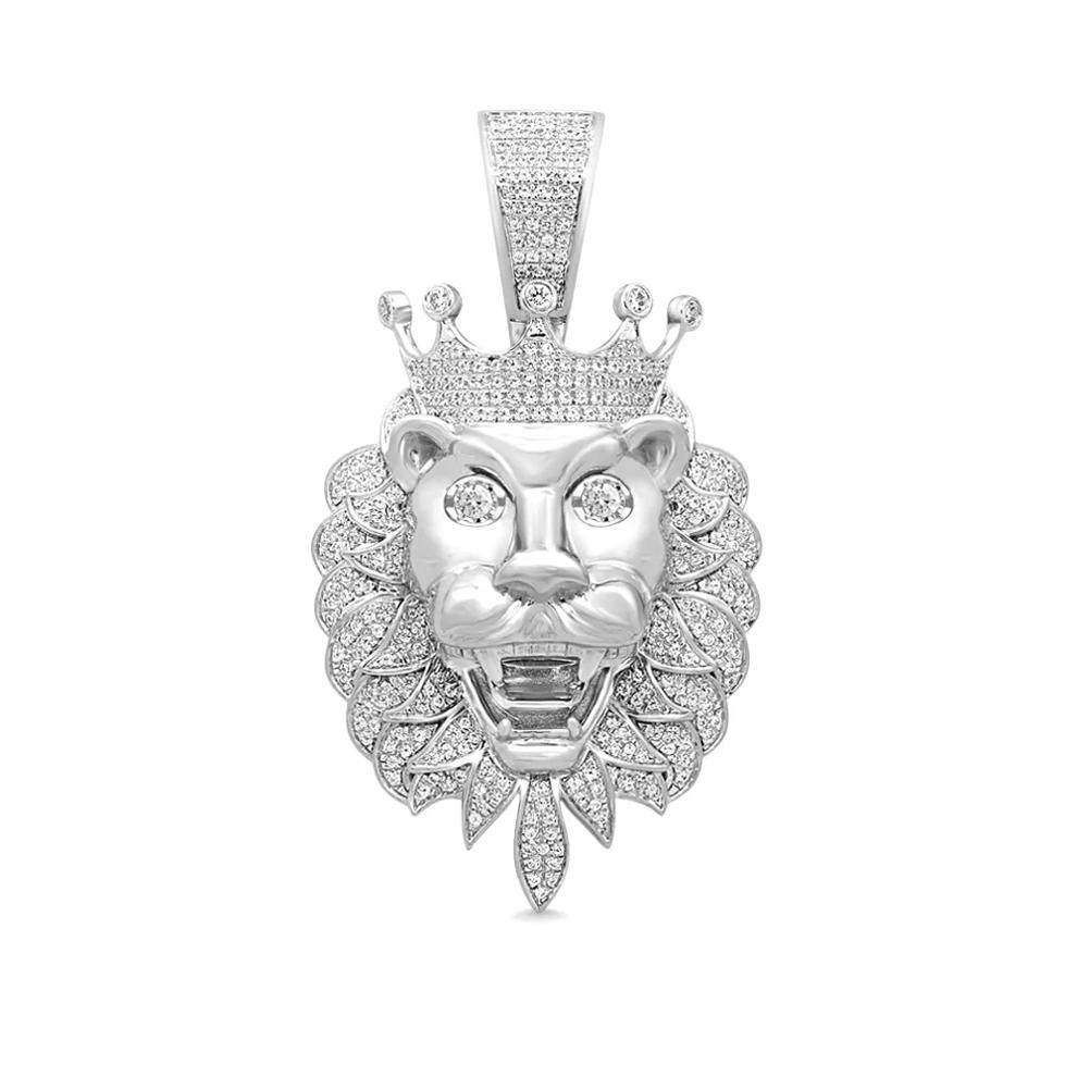 Lion Head Charm with Diamonds in Sterling Silver (1 ct. tw.) – Image 1 of 2