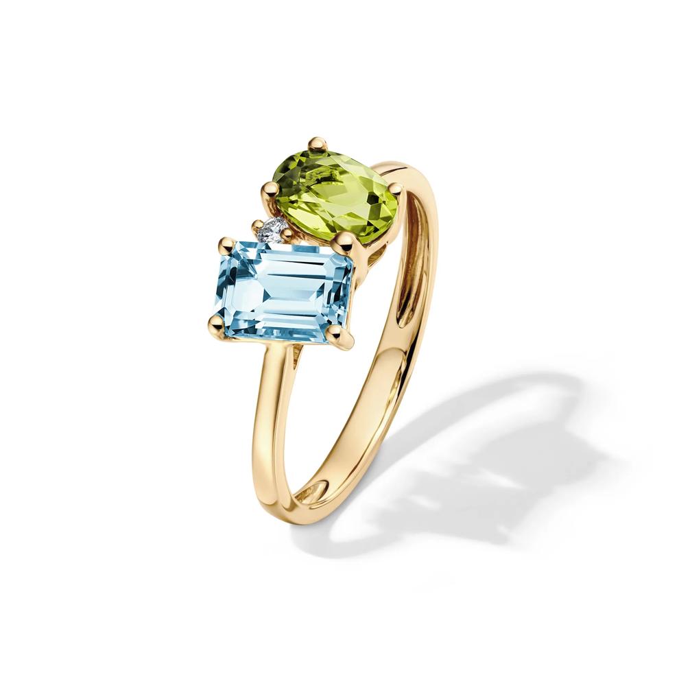 Blue Topaz, Peridot and Diamond Toi et Moi Ring in 10K Yellow Gold – Image 4 of 4