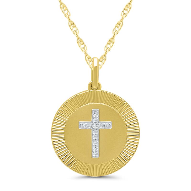 Diamond Accent Cross Coin Pendant in 10K Yellow Gold – Image 1 of 3