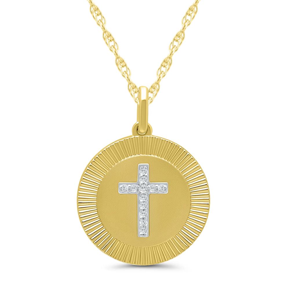 Diamond Accent Cross Coin Pendant in 10K Yellow Gold – Image 1 of 3