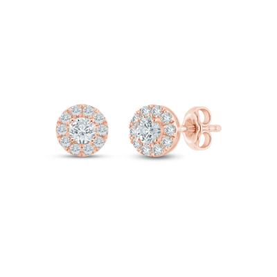 Lab Grown Diamond Halo Stud Earrings in 14K Rose Gold (1/2 ct. tw.)