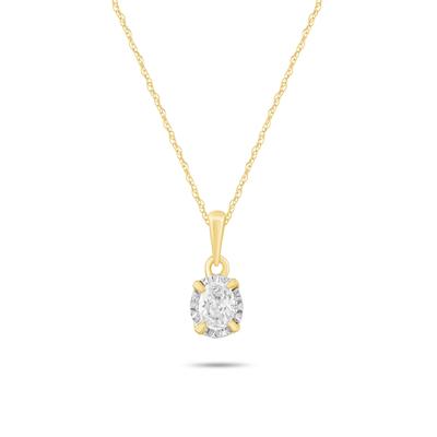 Lab Grown Diamond Oval Illusion Pendant Necklace in 10K Yellow & White Gold (1/5 ct. tw.)