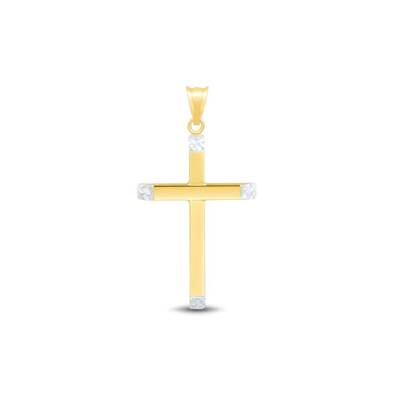 Diamond-Cut Cross Pendant in 10K Yellow and White Gold – Image 1 of 2