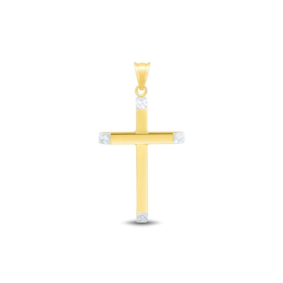 Diamond-Cut Cross Pendant in 10K Yellow and White Gold – Image 1 of 2