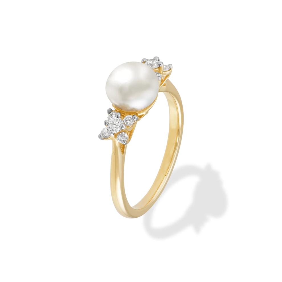 Freshwater Cultured Pearl &amp; Diamond Ring in 10K Yellow Gold (1/4 ct. tw.) – Image 4 of 4