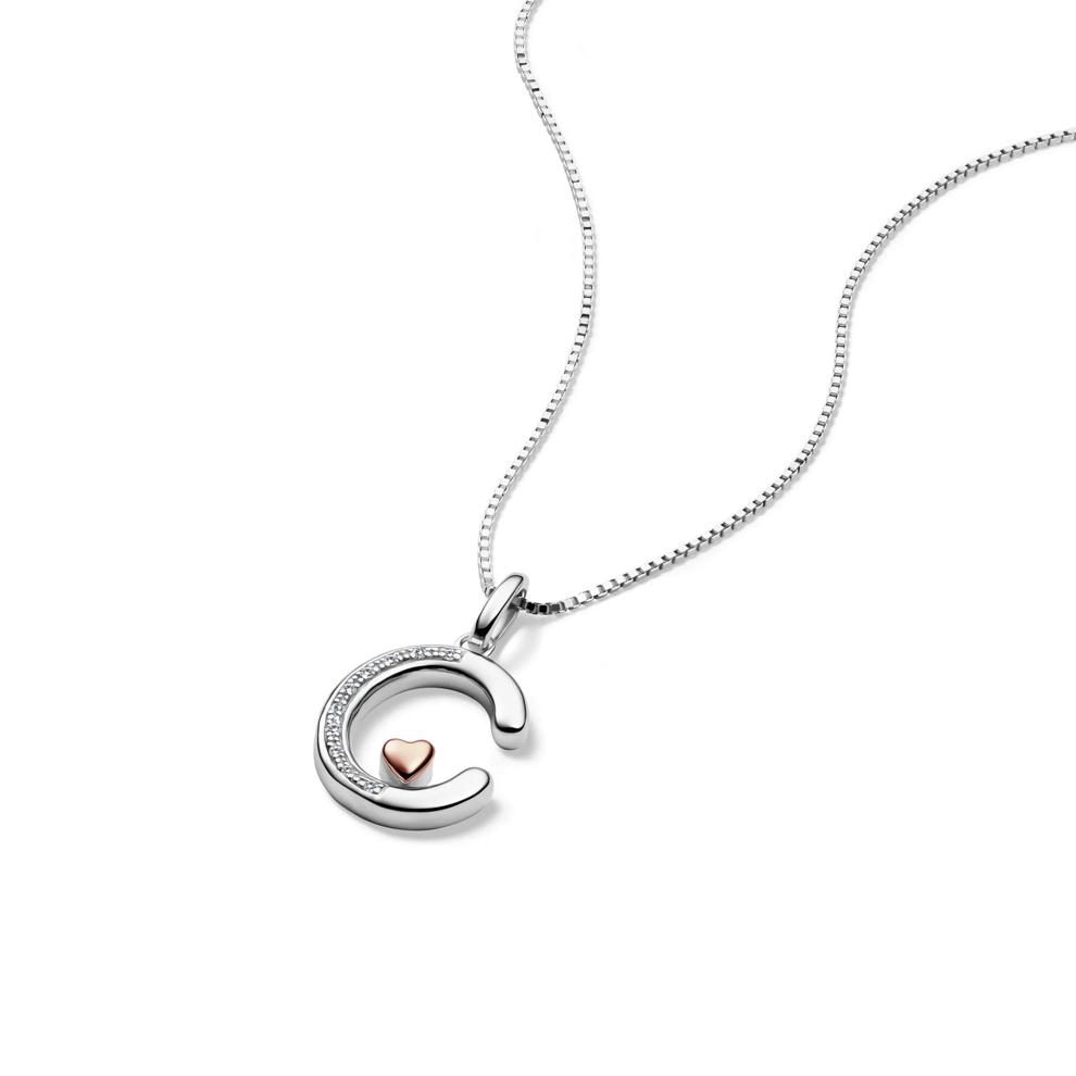 Diamond Accent Initial C Pendant in Sterling Silver and 14K Rose Gold – Image 4 of 5