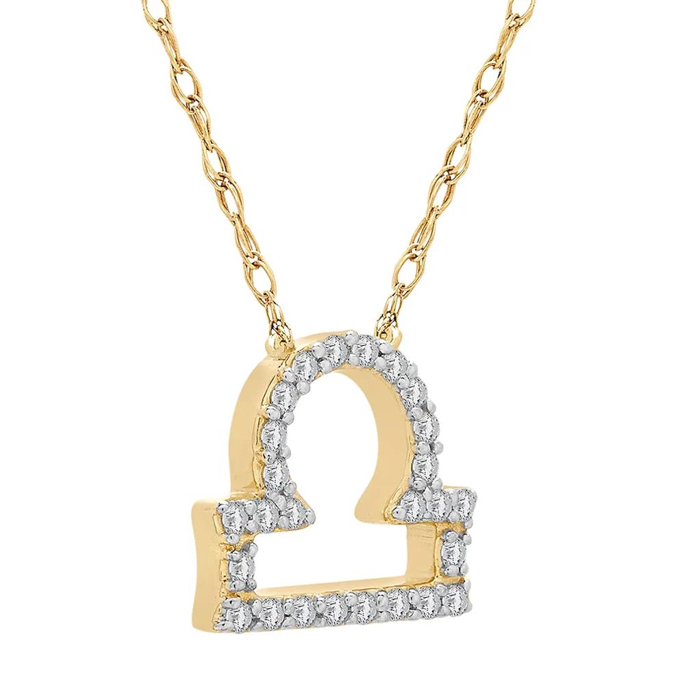 Libra Zodiac Necklace with Diamonds in 10K Yellow Gold (1/10 ct. tw.) – Image 2 of 3