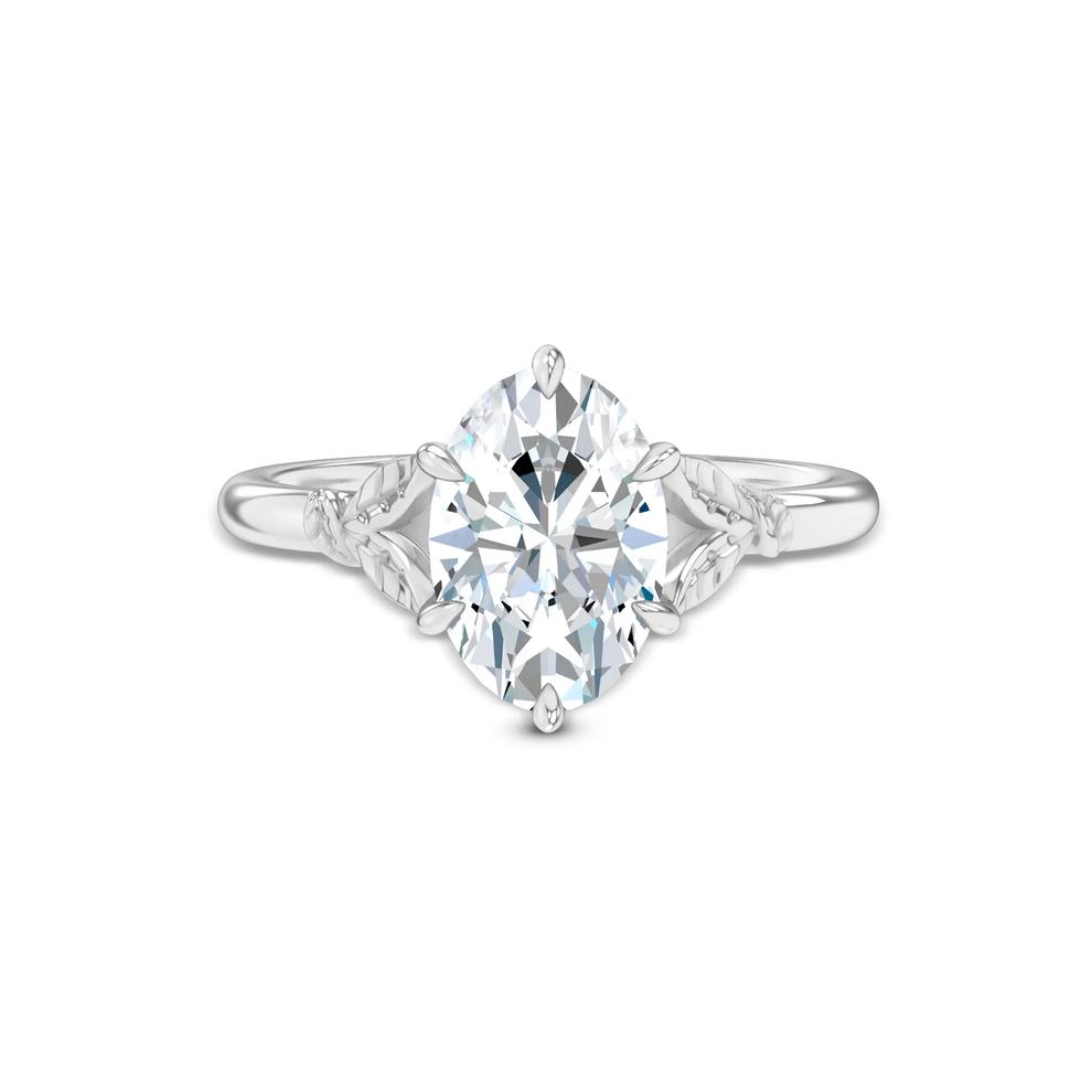 Lab Grown Diamond Etched Leaf Shank Engagement Ring in 14K White Gold