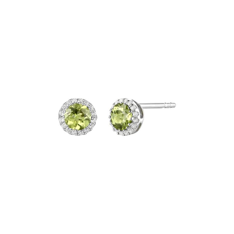 Diamond &amp; Peridot Stud Earrings in 14K White Gold – Image 1 of 1