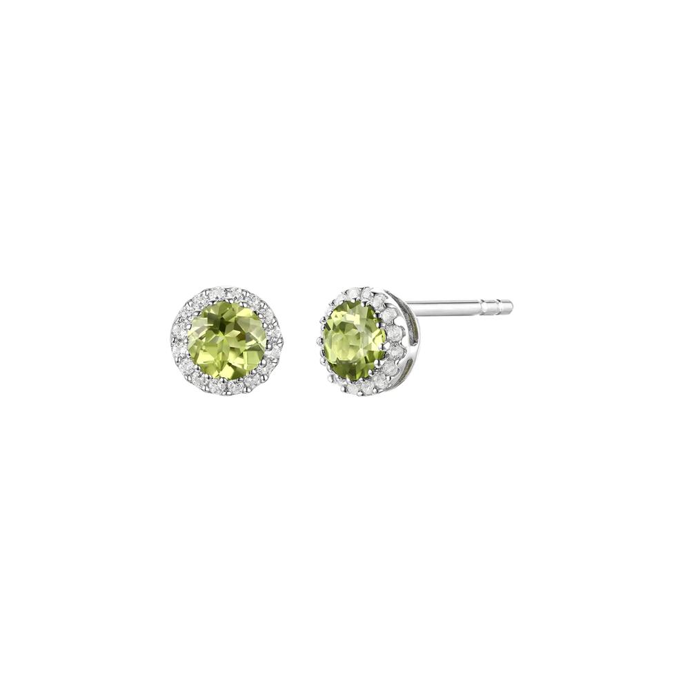 Diamond &amp; Peridot Stud Earrings in 14K White Gold – Image 1 of 1